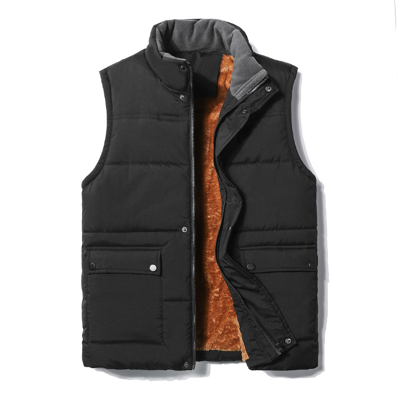 Pánska vesta s fleecovou podšívkou, stojatý golier, károvaný vzor, predný zips a patchové vrecká