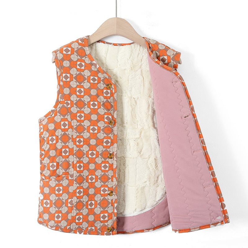 Vesta din velur cu căptușeală de fleece – iarnă 2025, guler în V, lungime 50–65 cm