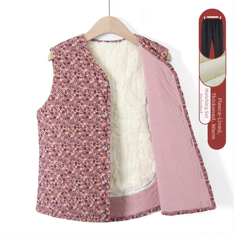 Vesta din velur cu căptușeală de fleece – iarnă 2025, guler în V, lungime 50–65 cm