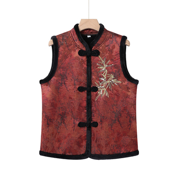 Jachetă vestă pentru femei cu căptușeală de fleece, poliester >95%, stil elegant pentru naveta zilnică, imprimeu plante și flori, lungime 50–65 cm, guler înalt