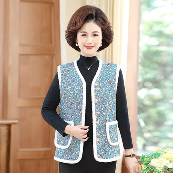 Γυναικείο γιλέκο χωρίς μανίκια με γέμισμα από βαμβάκι και επένδυση φλίς, μοτίβο λουλουδιών, ύφασμα πολυεστέρα, V-λαιμός