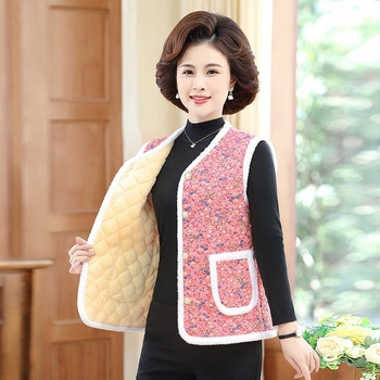 Γυναικείο γιλέκο χωρίς μανίκια με γέμισμα από βαμβάκι και επένδυση φλίς, μοτίβο λουλουδιών, ύφασμα πολυεστέρα, V-λαιμός