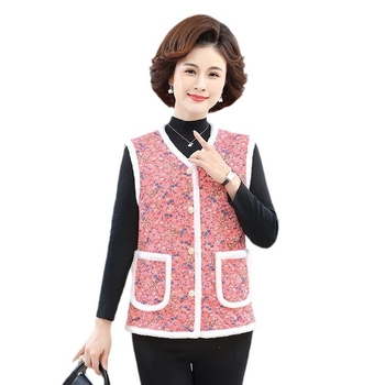 Γυναικείο γιλέκο χωρίς μανίκια με γέμισμα από βαμβάκι και επένδυση φλίς, μοτίβο λουλουδιών, ύφασμα πολυεστέρα, V-λαιμός