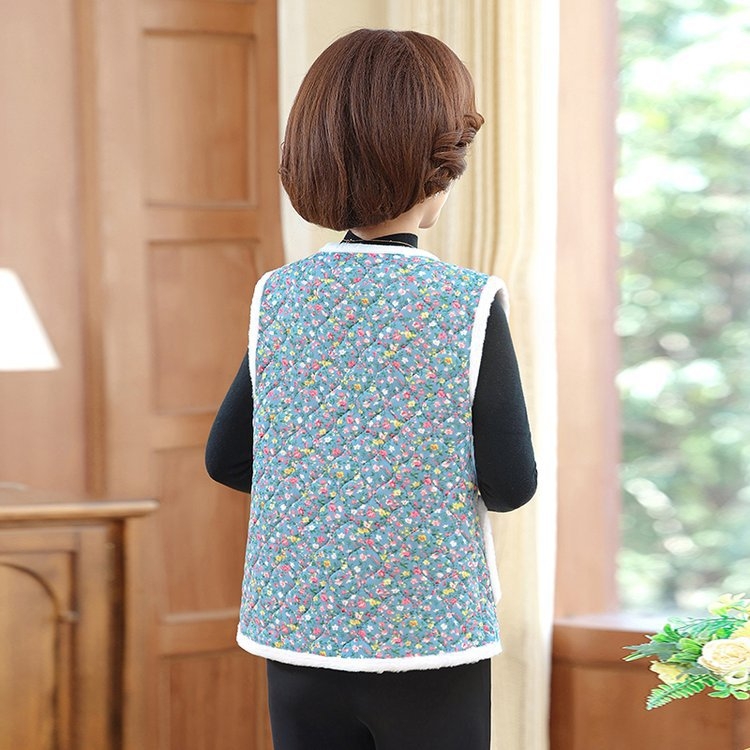 Γυναικείο γιλέκο χωρίς μανίκια με γέμισμα από βαμβάκι και επένδυση φλίς, μοτίβο λουλουδιών, ύφασμα πολυεστέρα, V-λαιμός