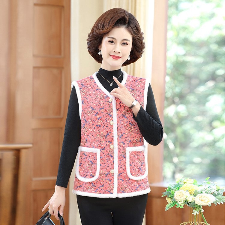 Γυναικείο γιλέκο χωρίς μανίκια με γέμισμα από βαμβάκι και επένδυση φλίς, μοτίβο λουλουδιών, ύφασμα πολυεστέρα, V-λαιμός