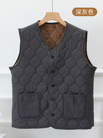 Muška debela fleece vest s mrežastim uzorkom, V-izrez, bez kapulje, zimska toplina