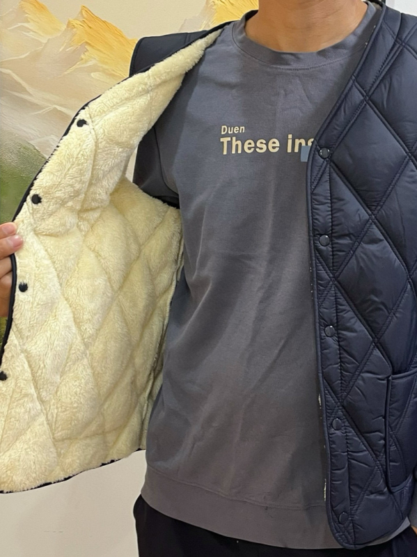 Vesta bărbați din poliester și PU, model romb, stil elegant de mers la serviciu, lungime normală.