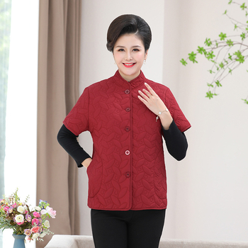 Vestă caldă din velur pentru persoane de vârstă mijlocie și în vârstă, toamnă-iarnă, model grilă, lungime 50–65 cm, bumbac 30–50%