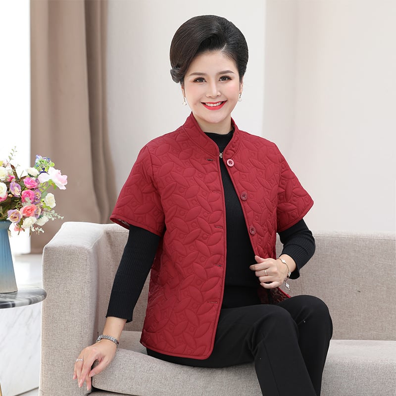 Vestă caldă din velur pentru persoane de vârstă mijlocie și în vârstă, toamnă-iarnă, model grilă, lungime 50–65 cm, bumbac 30–50%