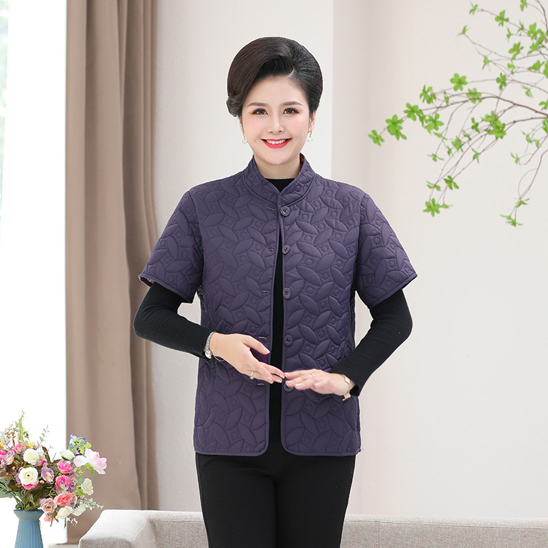 Vestă caldă din velur pentru persoane de vârstă mijlocie și în vârstă, toamnă-iarnă, model grilă, lungime 50–65 cm, bumbac 30–50%