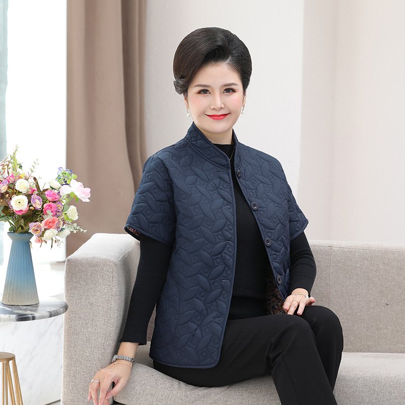 Vestă caldă din velur pentru persoane de vârstă mijlocie și în vârstă, toamnă-iarnă, model grilă, lungime 50–65 cm, bumbac 30–50%