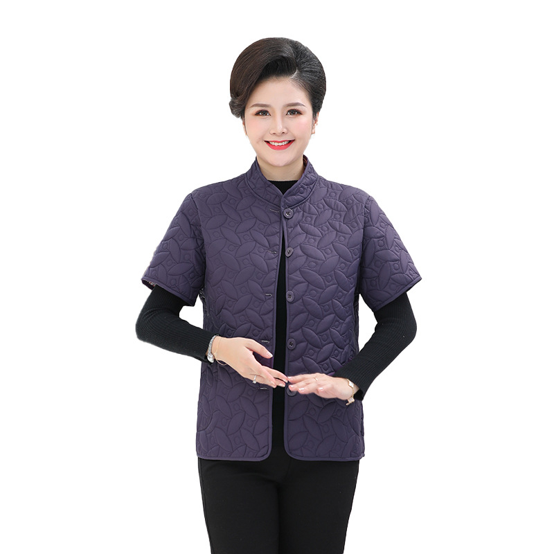 Vestă caldă din velur pentru persoane de vârstă mijlocie și în vârstă, toamnă-iarnă, model grilă, lungime 50–65 cm, bumbac 30–50%