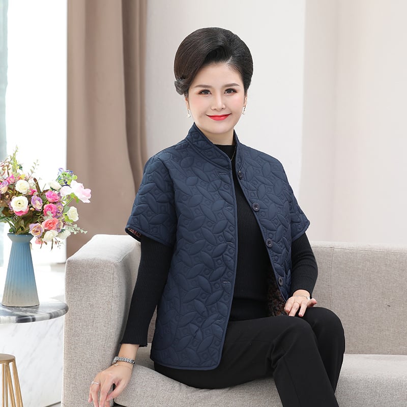 Vestă caldă din velur pentru persoane de vârstă mijlocie și în vârstă, toamnă-iarnă, model grilă, lungime 50–65 cm, bumbac 30–50%