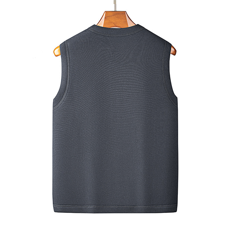 Fleeces vest za muškarce srednje dobi i starije dobi, V izrez, jednostruko zatvaranje, poliester fleece s podstavom od spandeksa, zimska odjeća