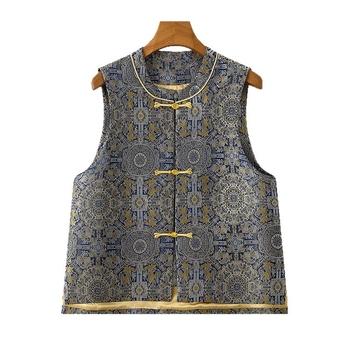 Ženski jesenski vest u kineskom stilu, slobodan kroj, stojeći ovratnik, retro nacionalni stil.