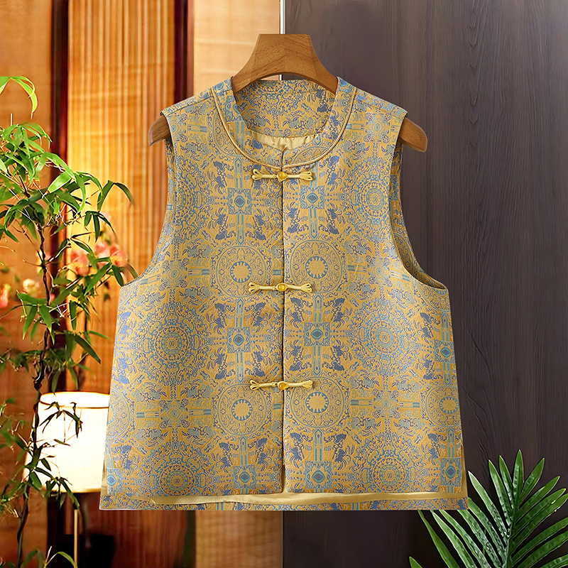 Ženski jesenski vest u kineskom stilu, slobodan kroj, stojeći ovratnik, retro nacionalni stil.