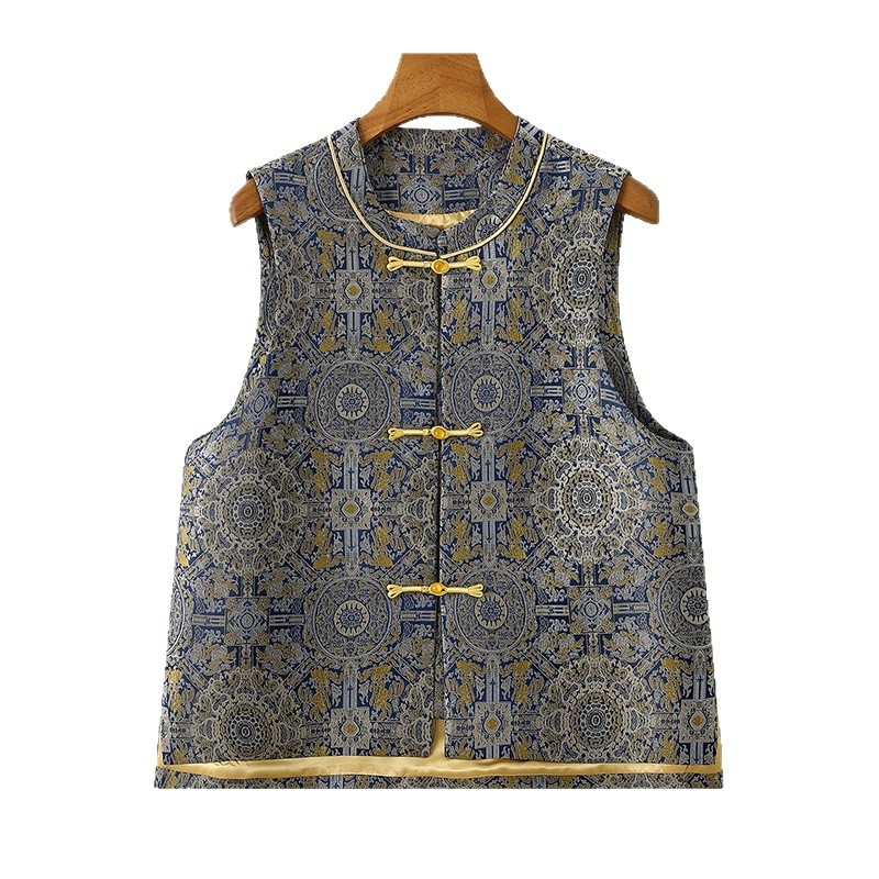 Ženski jesenski vest u kineskom stilu, slobodan kroj, stojeći ovratnik, retro nacionalni stil.
