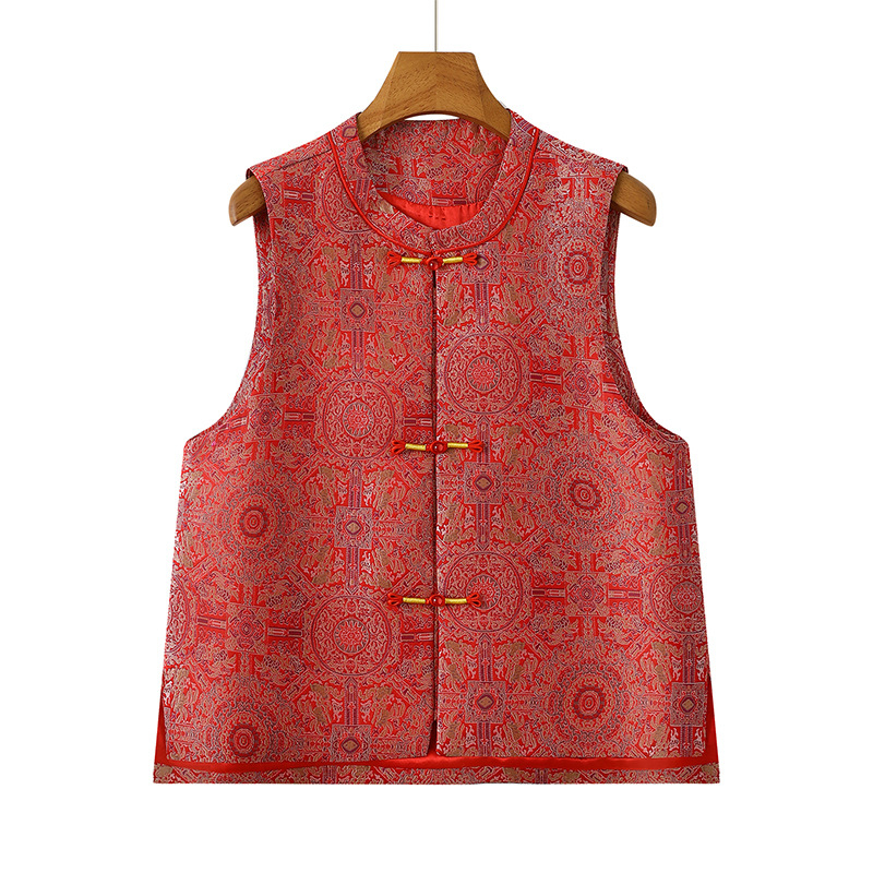 Ženski jesenski vest u kineskom stilu, slobodan kroj, stojeći ovratnik, retro nacionalni stil.