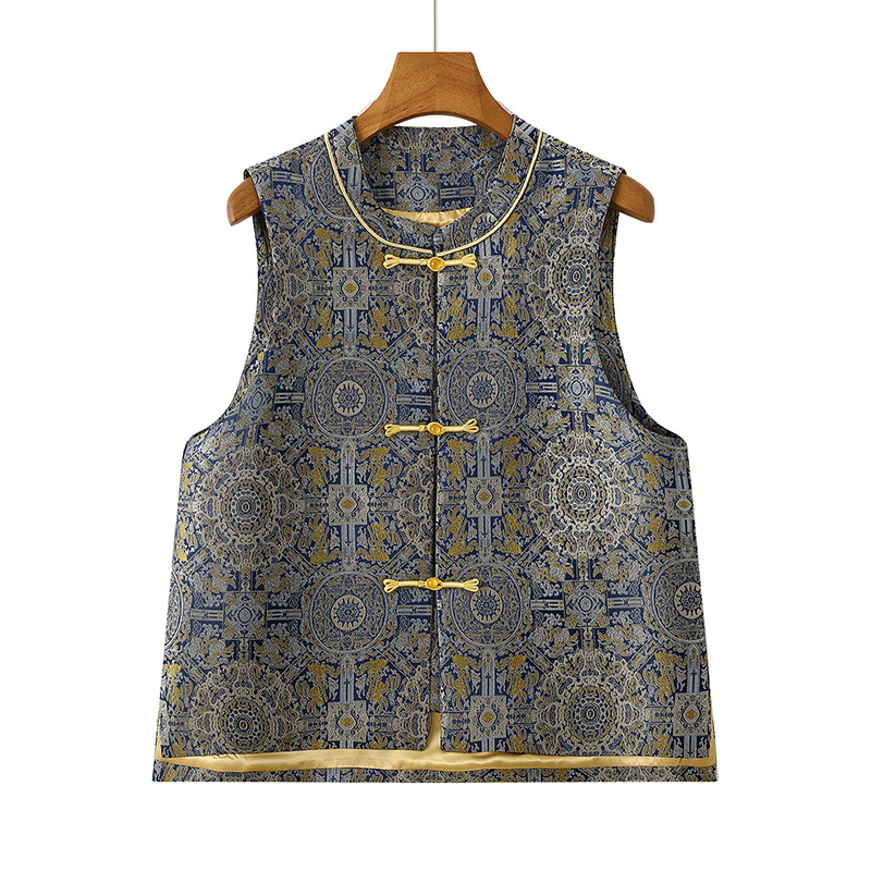 Ženski jesenski vest u kineskom stilu, slobodan kroj, stojeći ovratnik, retro nacionalni stil.