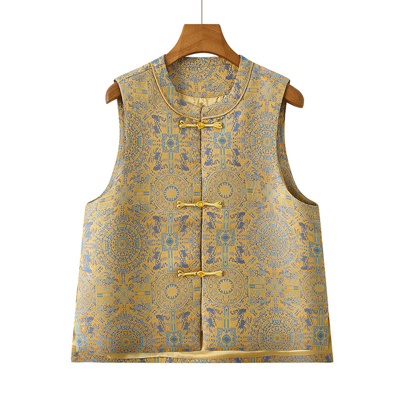 Ženski jesenski vest u kineskom stilu, slobodan kroj, stojeći ovratnik, retro nacionalni stil.
