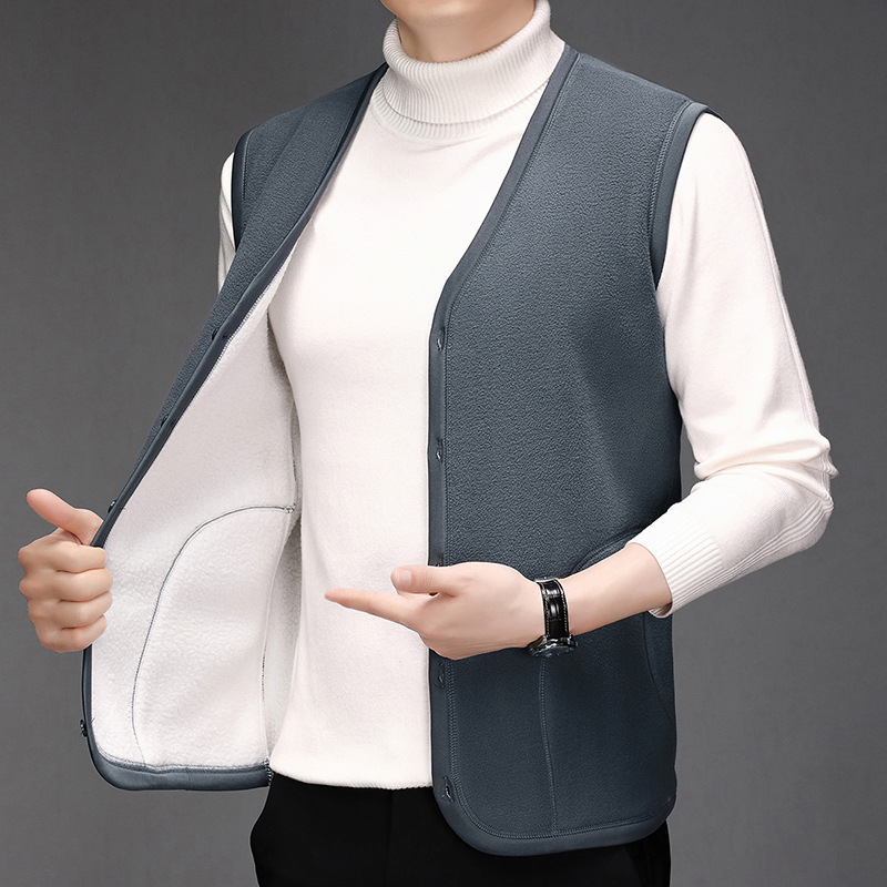 Férfi polár beléses mellény, kapucni nélkül, karcsúsított szabás, őszi-téli