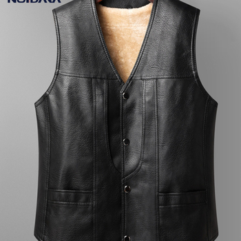 Vesta din piele pentru bărbați, cu glugă, căptușită cu fleece și groasă, guler în V, închidere dublă, model dungat