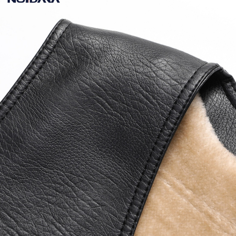 Vesta din piele pentru bărbați, cu glugă, căptușită cu fleece și groasă, guler în V, închidere dublă, model dungat