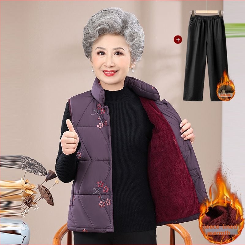 Haină de iarnă pentru femei în vârstă, stil chinezesc, retro literar, lungime medie (65–80 cm), vestă/cardigan, conținut material principal ≤30%