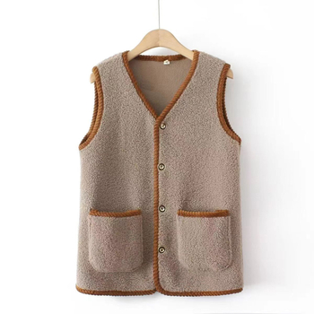 Ženski Sherpa fleece vest, gradski komutacijski stil, standardna duljina 50–65 cm, V-izrez, poliester