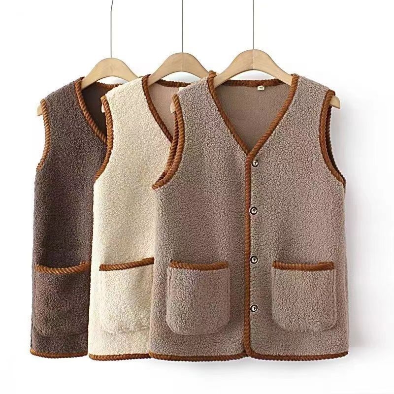 Ženski Sherpa fleece vest, gradski komutacijski stil, standardna duljina 50–65 cm, V-izrez, poliester