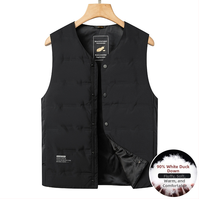 Vesta bărbătească din puf cu guler în V, gros pentru toamnă-iarna, 86–90% puf de rață, căptușeală poliester