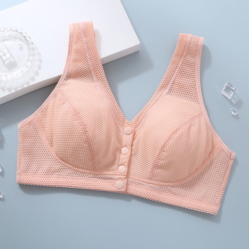 Сутиен без костички за средна възраст и по-възрастни, Push-Up, плюс размер, спортен тънък модел, предно закопчаване, нейлон с памучна подплата, пълна чашка