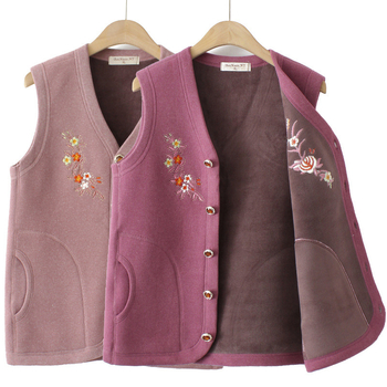Vestă pentru femei de vârstă mijlocie și în vârstă, toamnă–iarna, căptușită cu catifea, caldă, brodată, fără mâneci, stil elegant de oraș