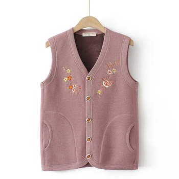 Vestă pentru femei de vârstă mijlocie și în vârstă, toamnă–iarna, căptușită cu catifea, caldă, brodată, fără mâneci, stil elegant de oraș