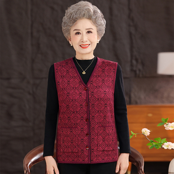 Vestă de iarnă pentru femei în vârstă, stil etnic, țesătură plasă, poliester până la 30%, imprimeu cu plante și flori