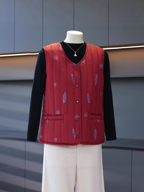 Γυναικείο γιλέκο χωρίς μανίκια σε αστικό στυλ, V-λαιμό, γεωμετρικό μοτίβο, ύφασμα πολυεστέρα με γέμισμα πολυεστέρα-βαμβάκι, φθινόπωρο 2025