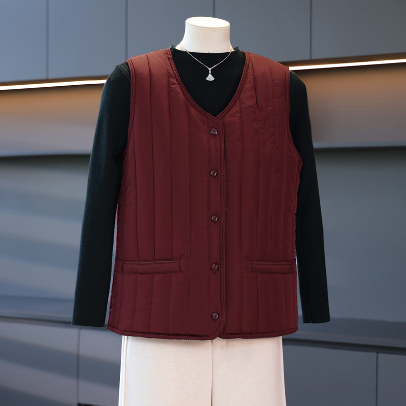 Γυναικείο γιλέκο χωρίς μανίκια σε αστικό στυλ, V-λαιμό, γεωμετρικό μοτίβο, ύφασμα πολυεστέρα με γέμισμα πολυεστέρα-βαμβάκι, φθινόπωρο 2025