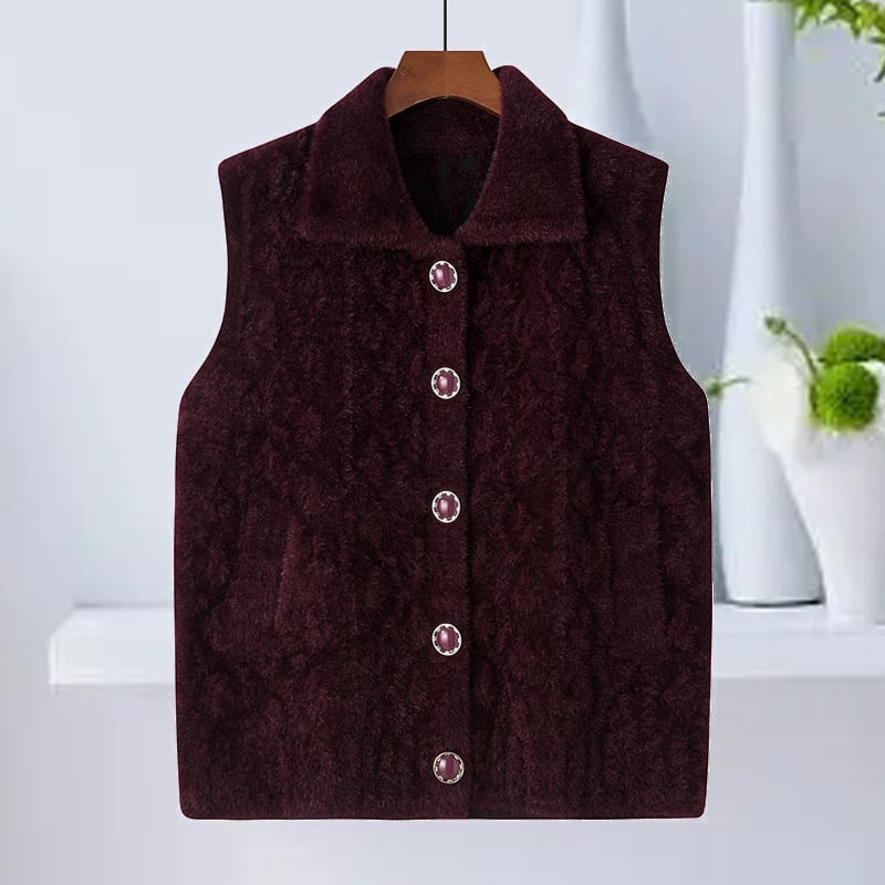 Vestă fără mâneci cu guler care se poate plia (Toamnă 2025; Poliester 50–70%; Stil elegant de navetă)