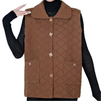 Vestă cu model geometric – amestec din nailon și poliester (Nailon 50–70%, Poliester ≤30%) – stil casual, în stil japonez și coreean – lungime standardă 50–65 cm – toamnă 2025 – pentru persoane de vârstă mijlocie și vârstnici