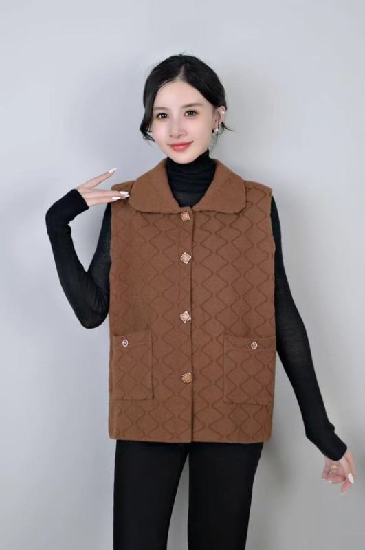 Vestă cu model geometric – amestec din nailon și poliester (Nailon 50–70%, Poliester ≤30%) – stil casual, în stil japonez și coreean – lungime standardă 50–65 cm – toamnă 2025 – pentru persoane de vârstă mijlocie și vârstnici