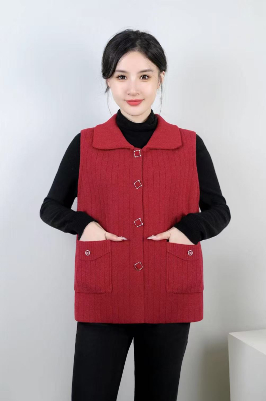 Vestă cu model geometric – amestec din nailon și poliester (Nailon 50–70%, Poliester ≤30%) – stil casual, în stil japonez și coreean – lungime standardă 50–65 cm – toamnă 2025 – pentru persoane de vârstă mijlocie și vârstnici