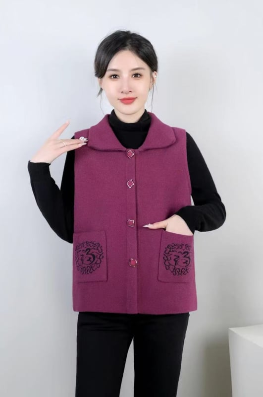 Vestă cu model geometric – amestec din nailon și poliester (Nailon 50–70%, Poliester ≤30%) – stil casual, în stil japonez și coreean – lungime standardă 50–65 cm – toamnă 2025 – pentru persoane de vârstă mijlocie și vârstnici