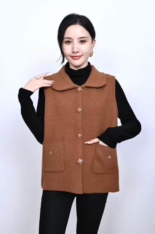 Vestă cu model geometric – amestec din nailon și poliester (Nailon 50–70%, Poliester ≤30%) – stil casual, în stil japonez și coreean – lungime standardă 50–65 cm – toamnă 2025 – pentru persoane de vârstă mijlocie și vârstnici