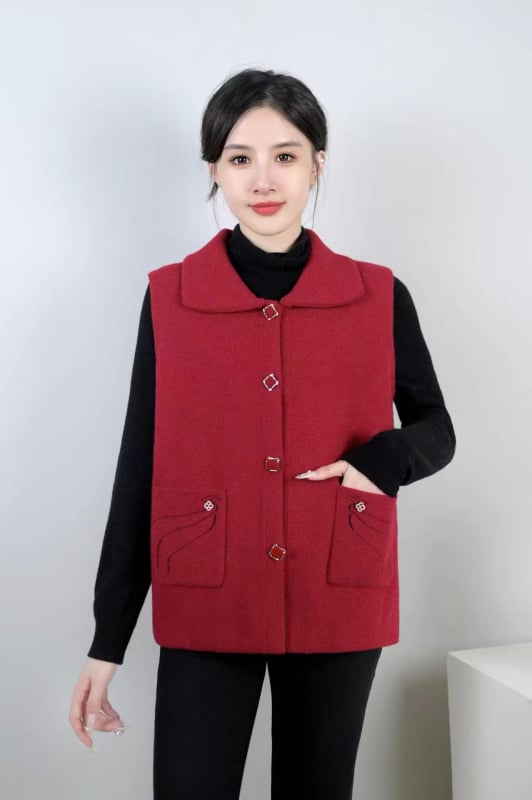 Vestă cu model geometric – amestec din nailon și poliester (Nailon 50–70%, Poliester ≤30%) – stil casual, în stil japonez și coreean – lungime standardă 50–65 cm – toamnă 2025 – pentru persoane de vârstă mijlocie și vârstnici