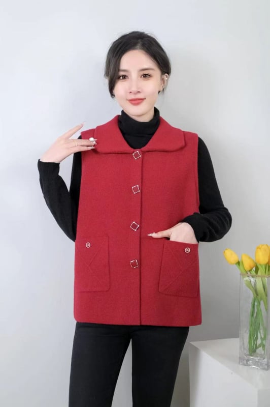 Vestă cu model geometric – amestec din nailon și poliester (Nailon 50–70%, Poliester ≤30%) – stil casual, în stil japonez și coreean – lungime standardă 50–65 cm – toamnă 2025 – pentru persoane de vârstă mijlocie și vârstnici
