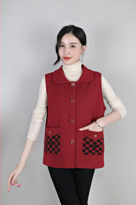 Vestă cu model geometric – amestec din nailon și poliester (Nailon 50–70%, Poliester ≤30%) – stil casual, în stil japonez și coreean – lungime standardă 50–65 cm – toamnă 2025 – pentru persoane de vârstă mijlocie și vârstnici