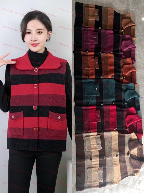 Vestă cu model geometric – amestec din nailon și poliester (Nailon 50–70%, Poliester ≤30%) – stil casual, în stil japonez și coreean – lungime standardă 50–65 cm – toamnă 2025 – pentru persoane de vârstă mijlocie și vârstnici