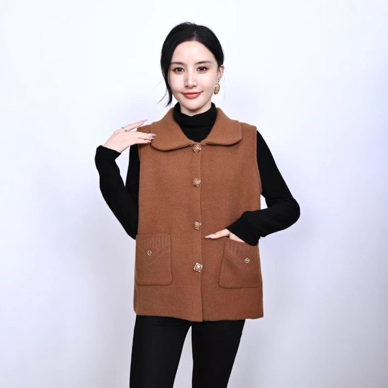 Vestă cu model geometric – amestec din nailon și poliester (Nailon 50–70%, Poliester ≤30%) – stil casual, în stil japonez și coreean – lungime standardă 50–65 cm – toamnă 2025 – pentru persoane de vârstă mijlocie și vârstnici