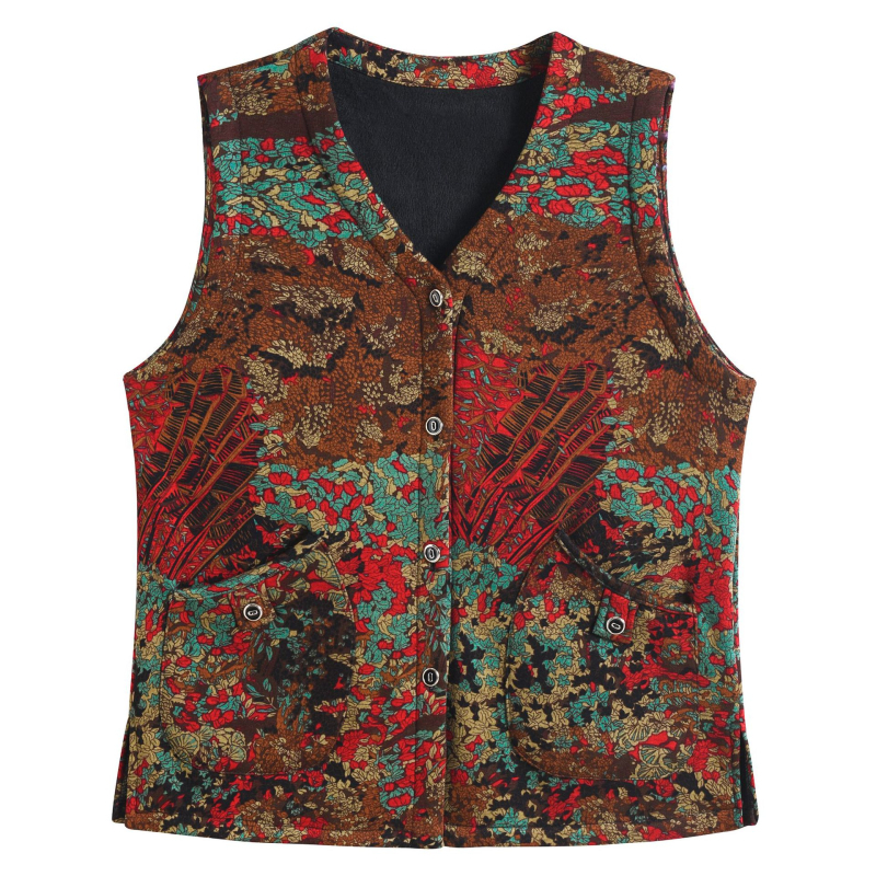 Vestă damă cu imprimeu floral, țesătură poliester-spandex, stil casual, lungime 50–65 cm