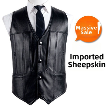 Férfi PU bőrvest, kardigán-stílus, V-nyakú, laza szabás, minden évszakra